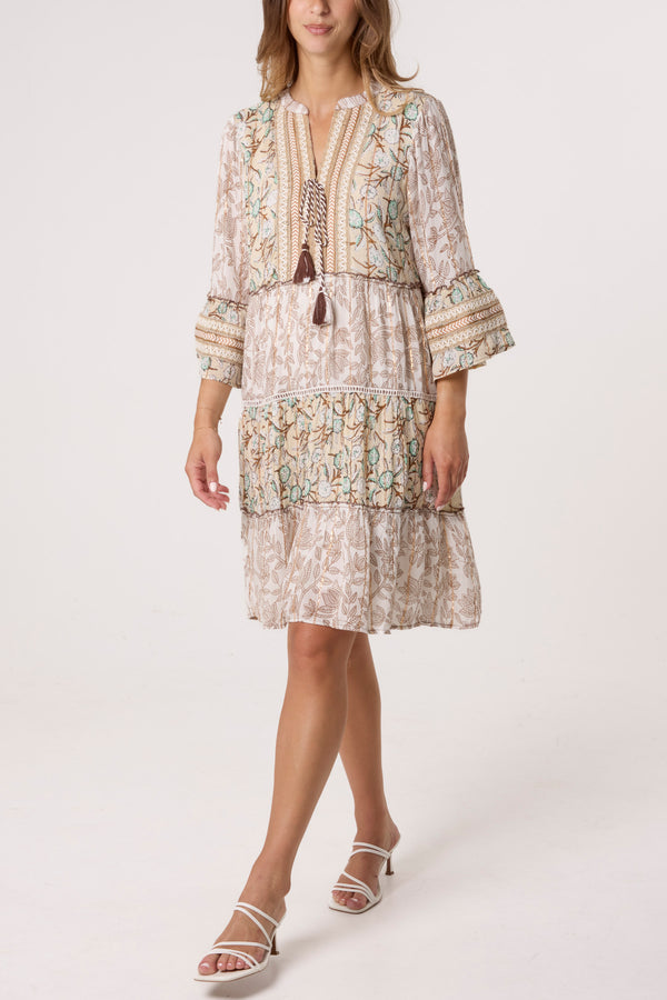 qed london Embellished Floral Tiered Smock Dress