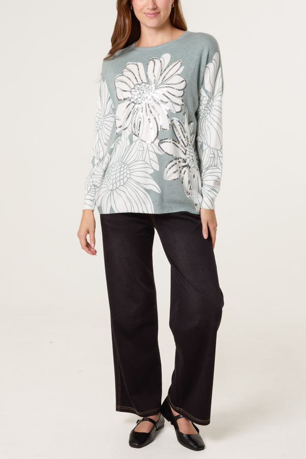 Qed London Embellished Flowers Fine Knit Jumper