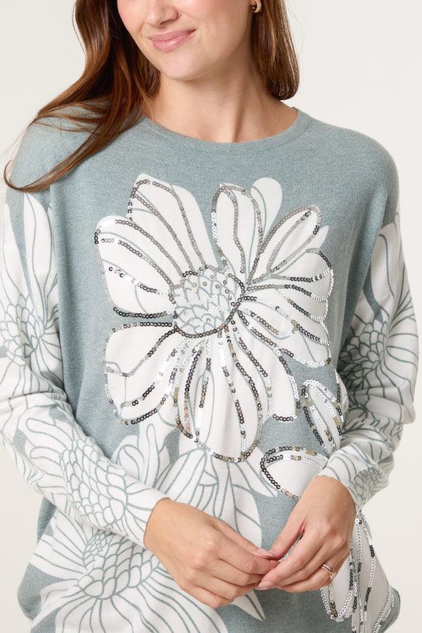 Qed London Embellished Flowers Fine Knit Jumper