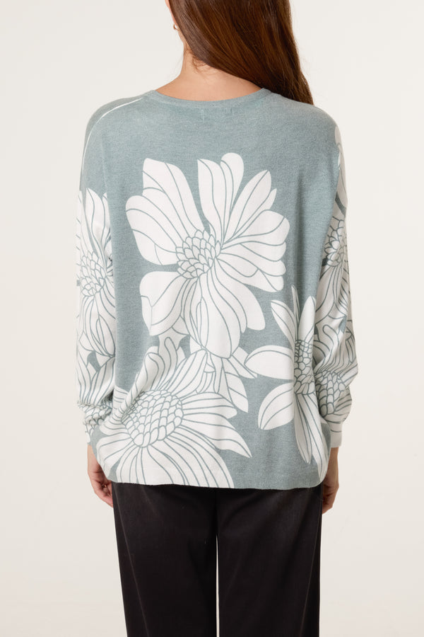 Qed London Embellished Flowers Fine Knit Jumper