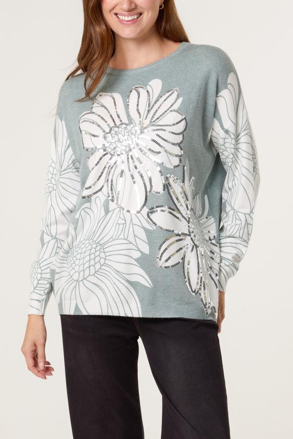 qed london Embellished Flowers Fine Knit Jumper