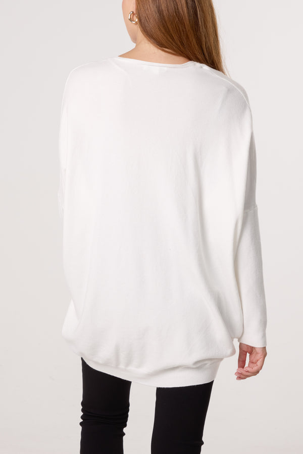 Qed London Embellished Flowers V-Neck Jumper