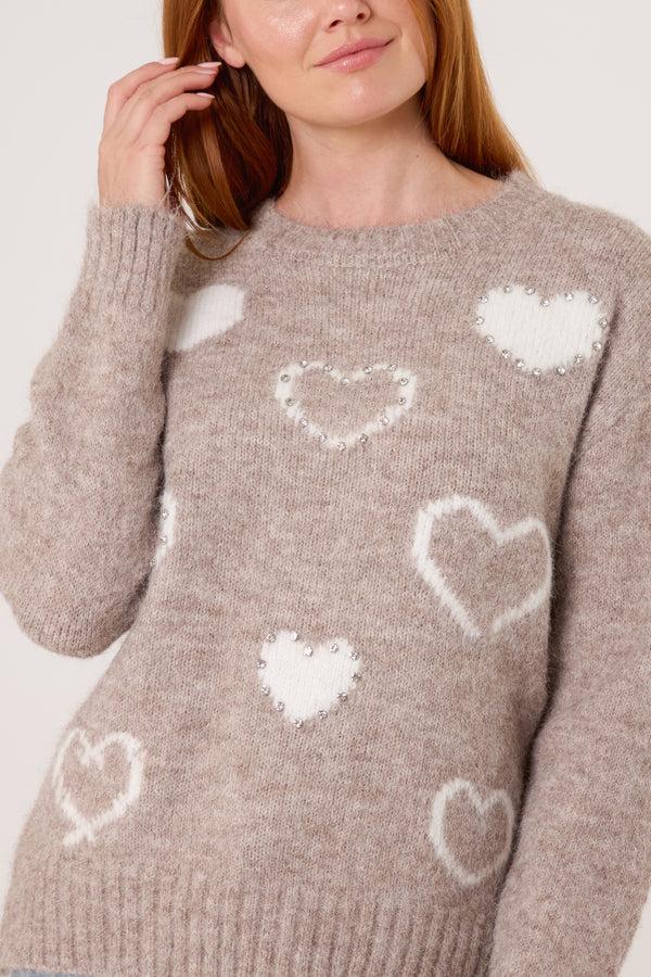 Qed London Embellished Heart Knit Jumper