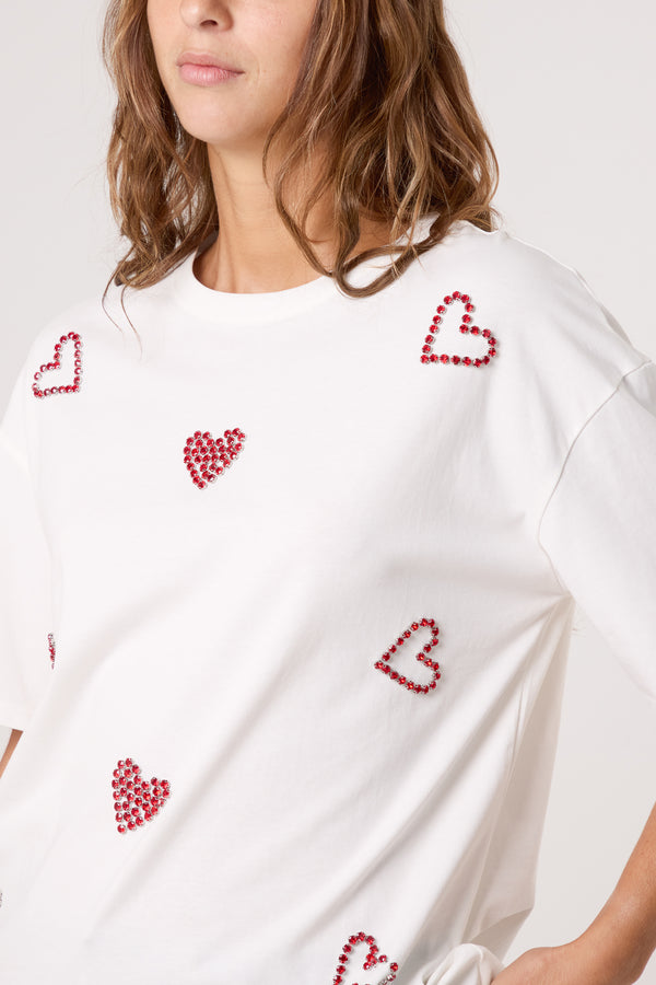 Qed London Embellished Hearts Cotton T-Shirt