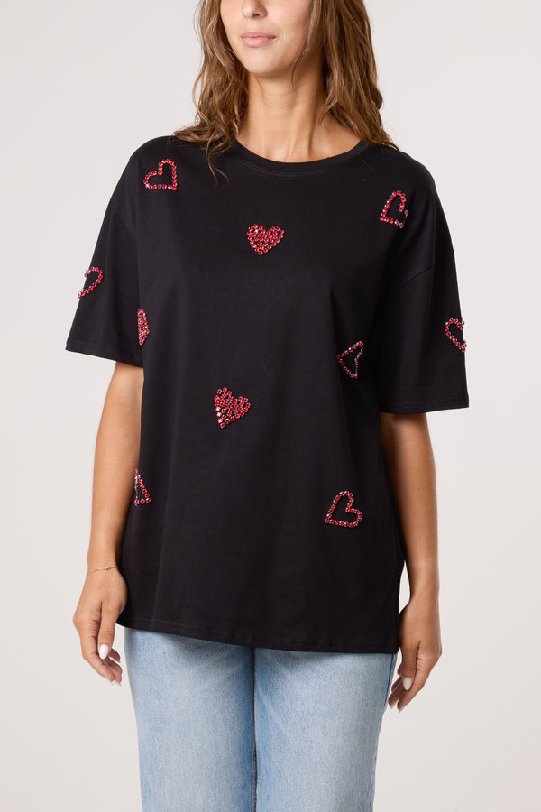 Qed London Embellished Hearts Cotton T-Shirt