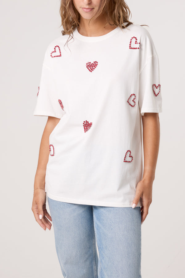 qed london Embellished Hearts Cotton T-Shirt