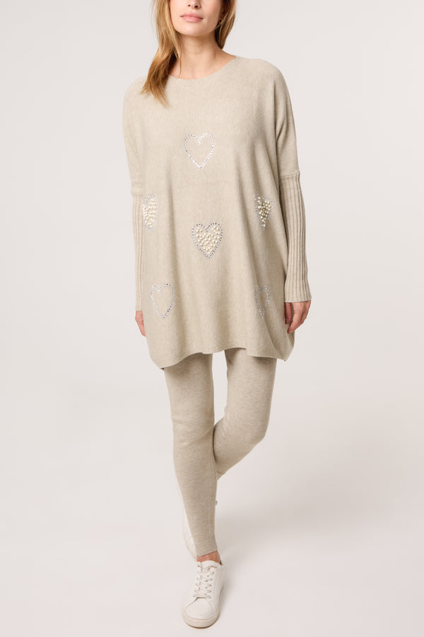 Qed London Embellished Hearts Jumper