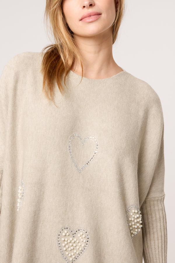 Qed London Embellished Hearts Jumper