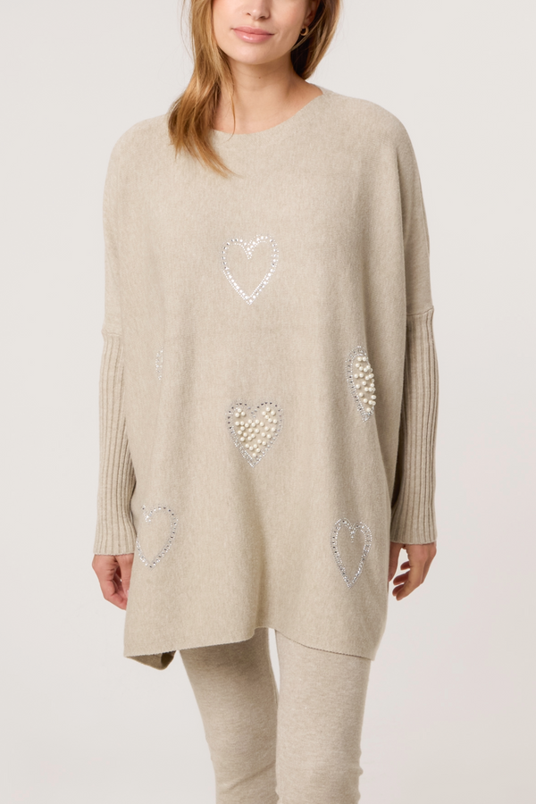 qed london Embellished Hearts Jumper