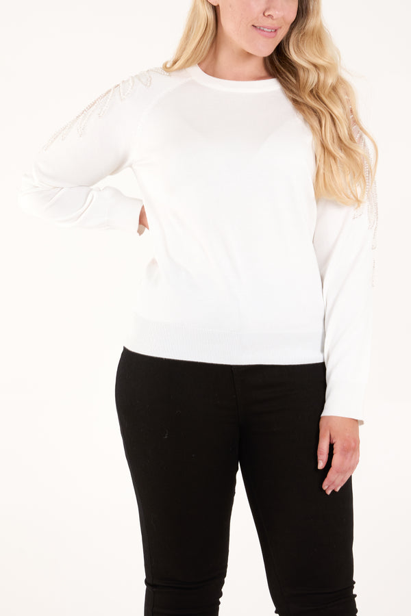 qed london Embellished Leaf Mesh Sleeve Jumper