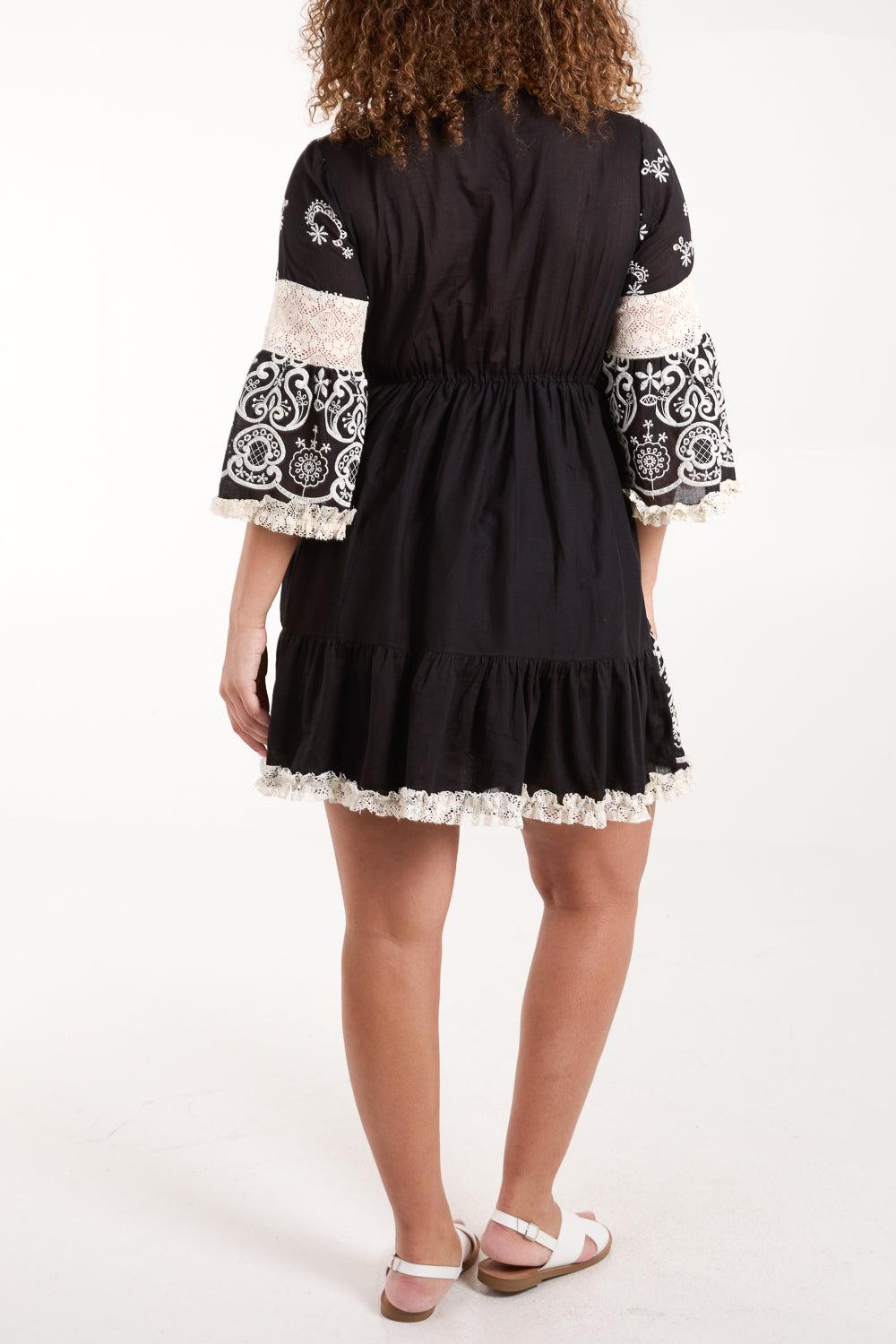 Qed London Embellished Neck Embroidered Mini Dress