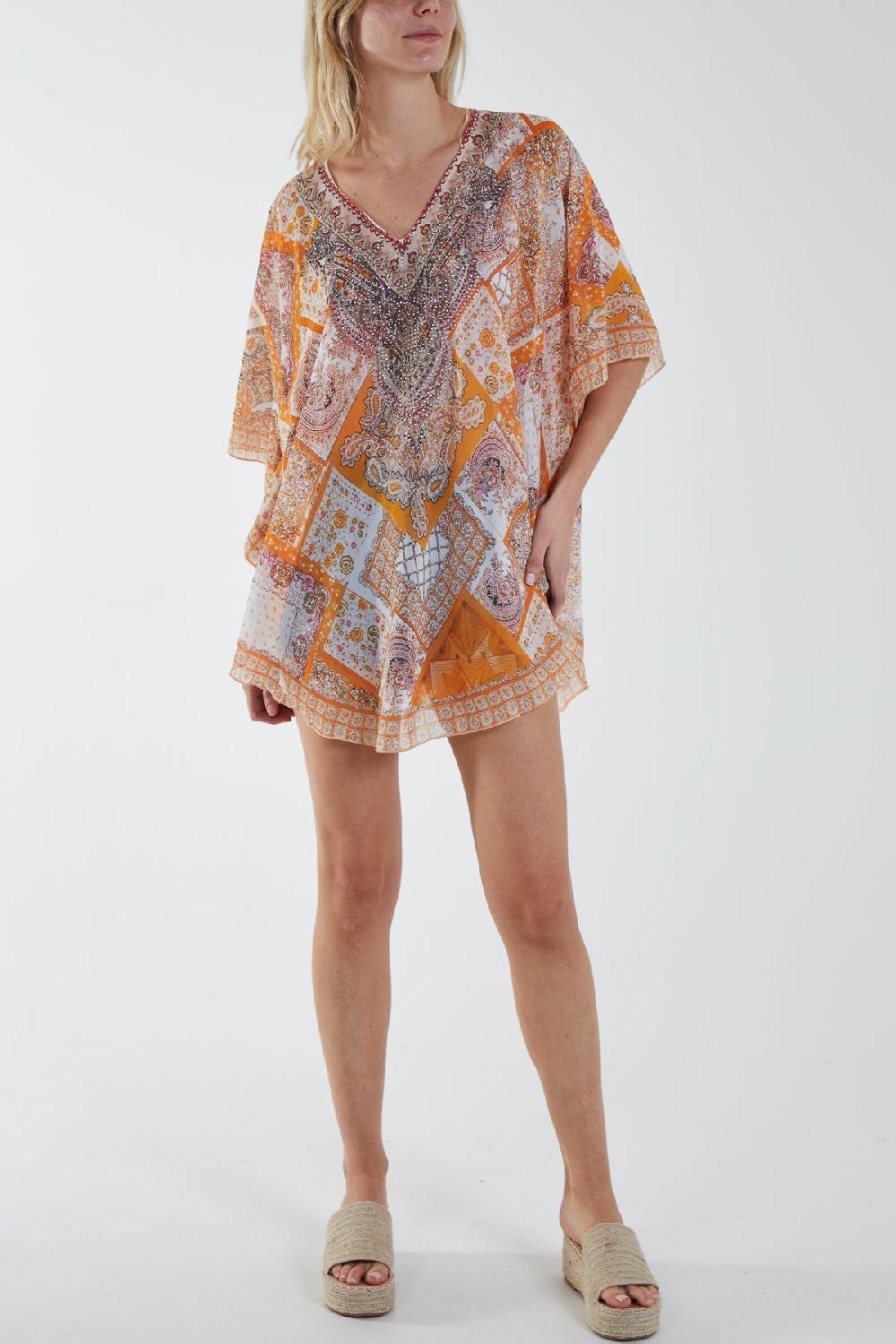 Qed London Embellished Patchwork Sheer Kimono