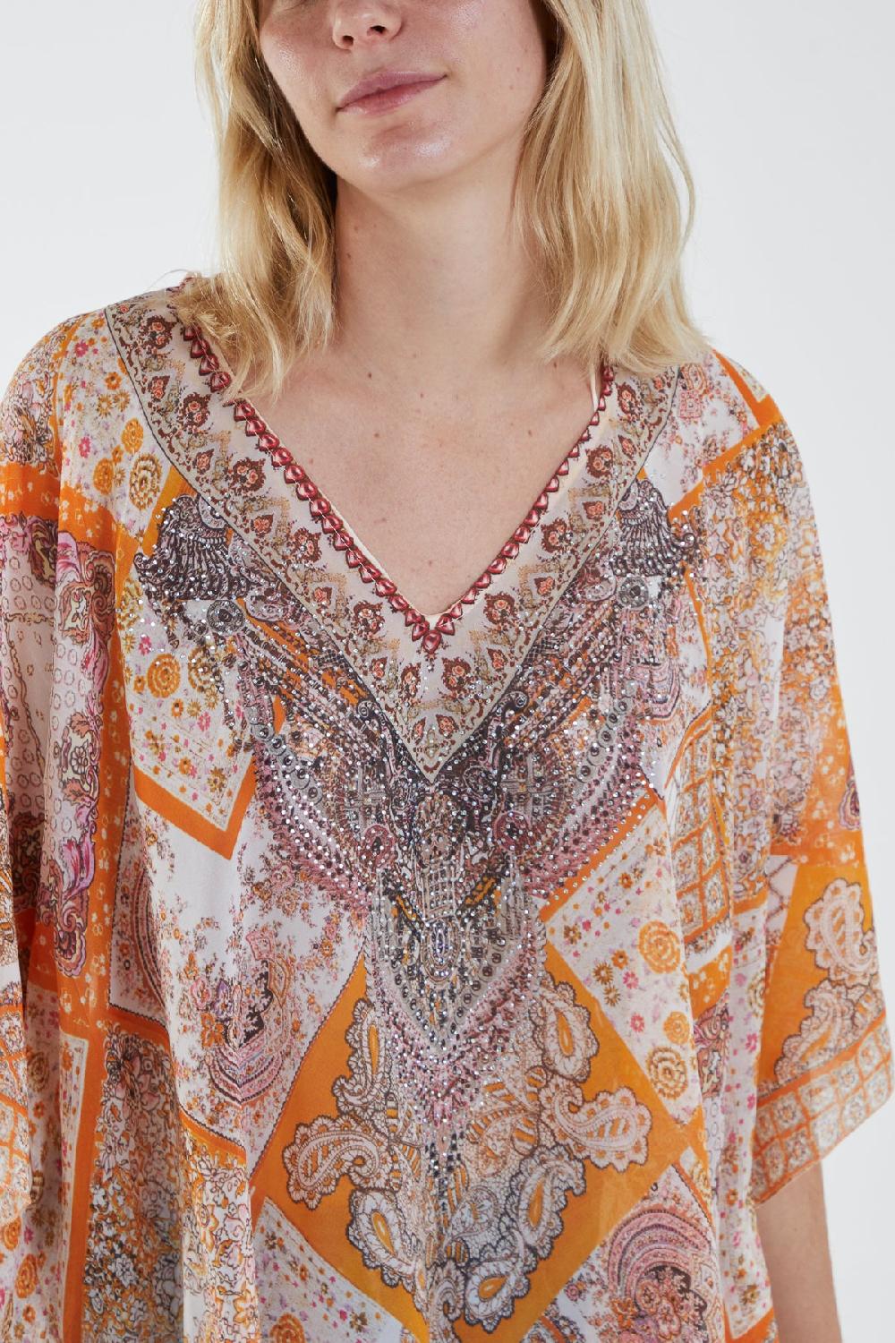 Qed London Embellished Patchwork Sheer Kimono