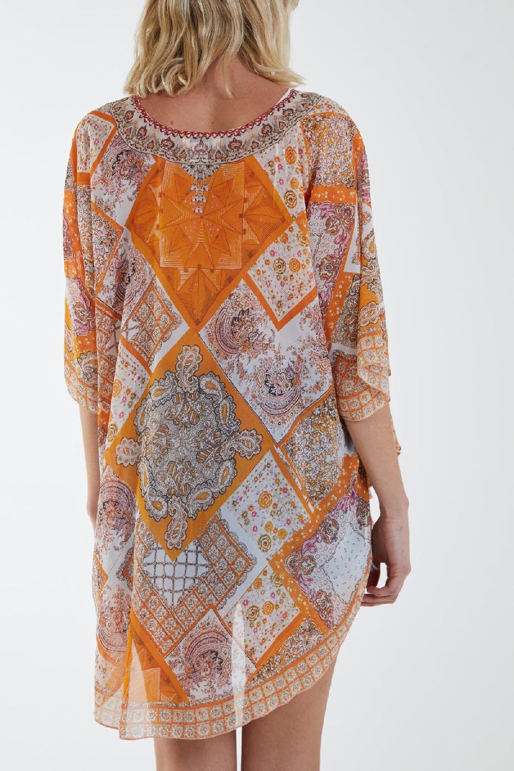 Qed London Embellished Patchwork Sheer Kimono