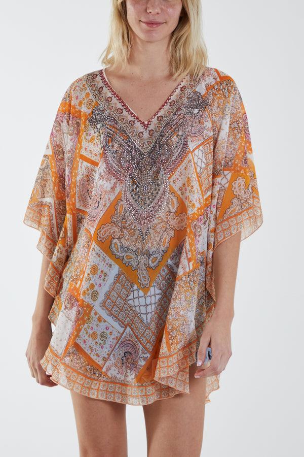 qed london Embellished Patchwork Sheer Kimono