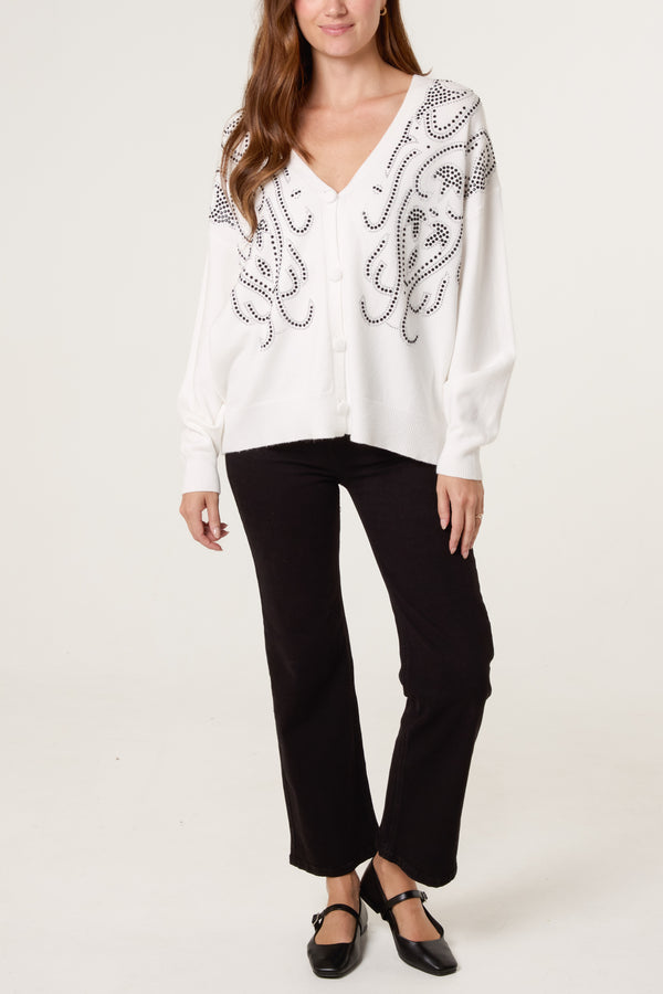 Qed London Embellished Pattern V-Neck Cardigan