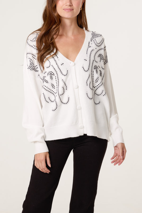 qed london Embellished Pattern V-Neck Cardigan