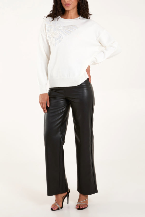 Qed London Embellished Sequin Butterfly Jumper