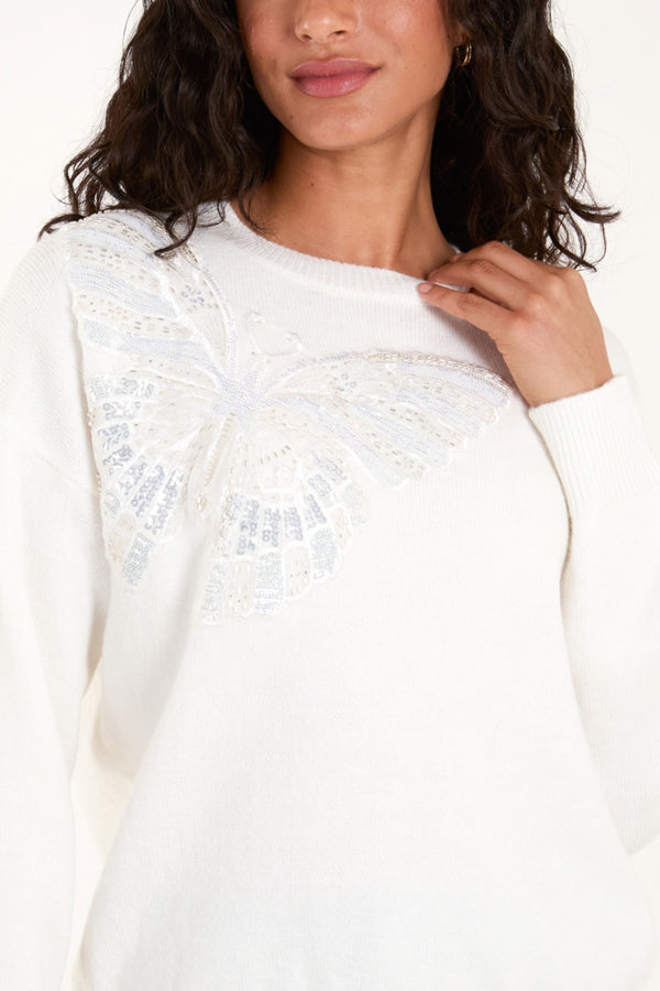 Qed London Embellished Sequin Butterfly Jumper