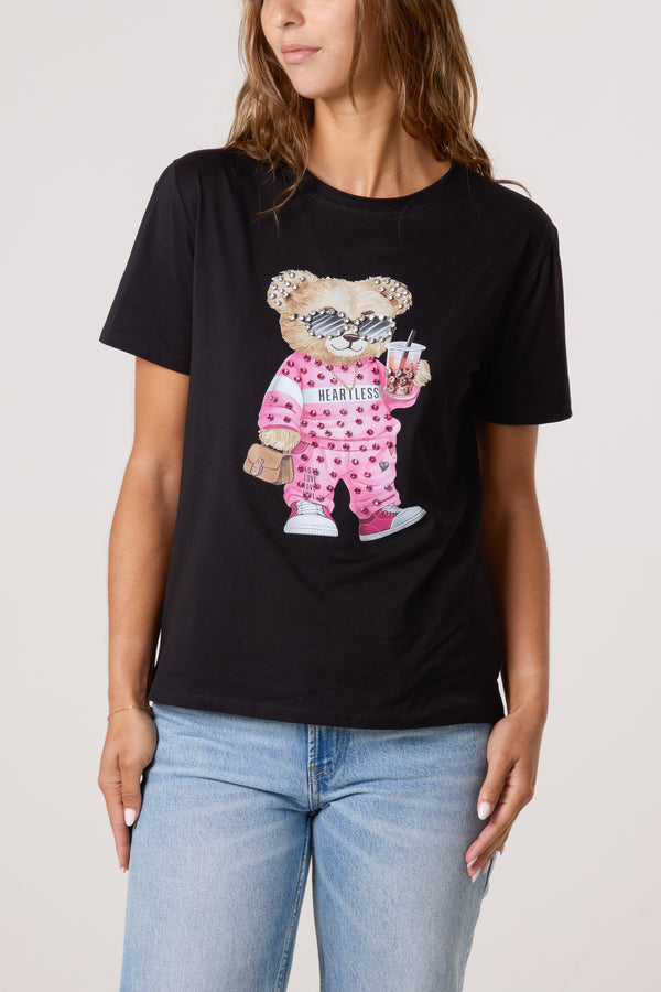 qed london Embellished Shopping Bear T-Shirt