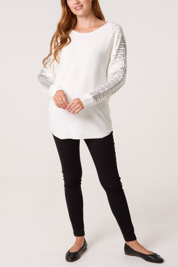 Qed London Embellished Shoulder Fine Knit Jumper