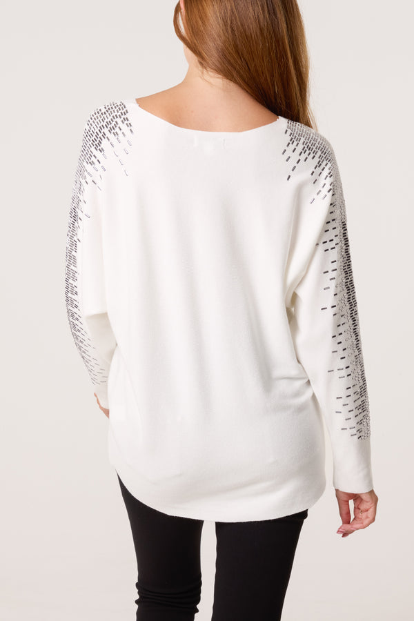Qed London Embellished Shoulder Fine Knit Jumper