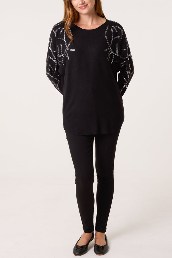 Qed London Embellished Shoulder Fine Knit Jumper