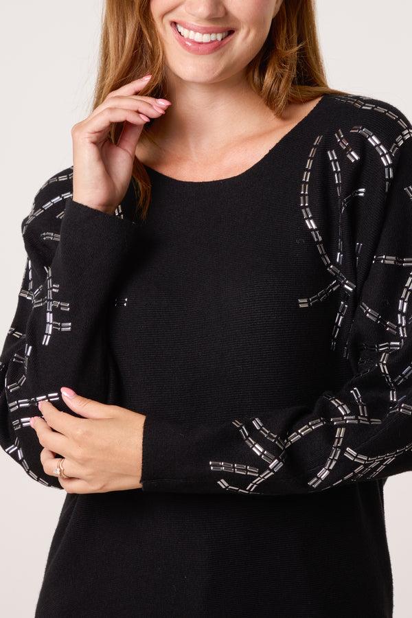 Qed London Embellished Shoulder Fine Knit Jumper