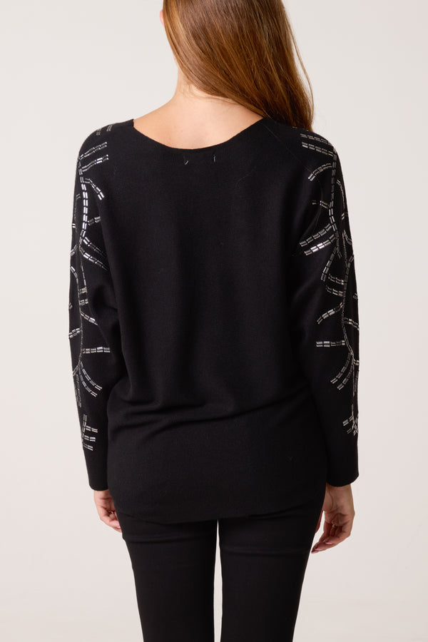 Qed London Embellished Shoulder Fine Knit Jumper