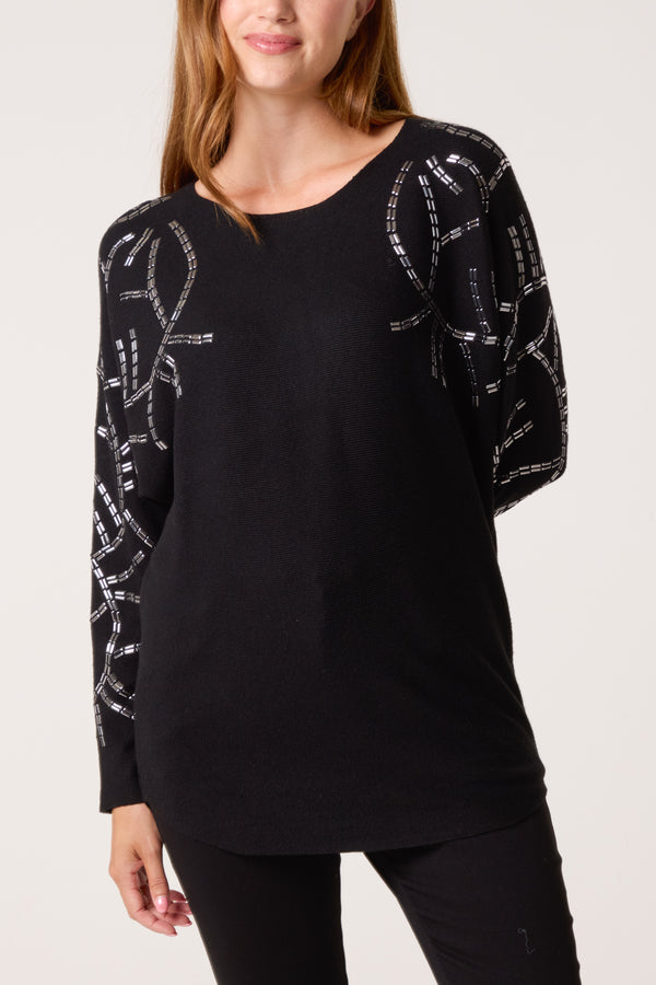 qed london Embellished Shoulder Fine Knit Jumper