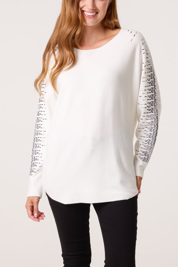 qed london Embellished Shoulder Fine Knit Jumper