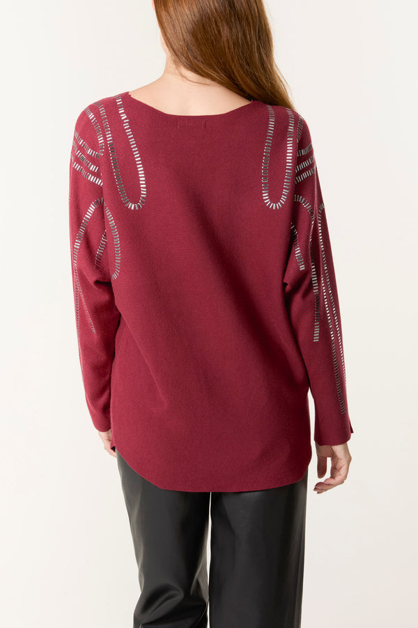 Qed London Embellished Shoulder Swirl Jumper