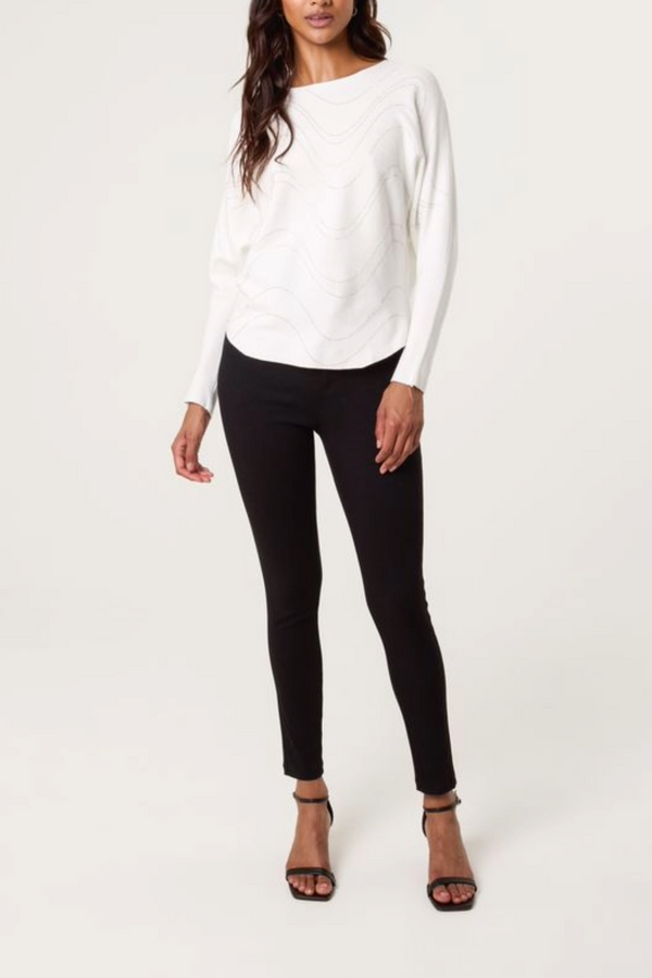 Qed London Embellished Swirl Fine Knit Jumper