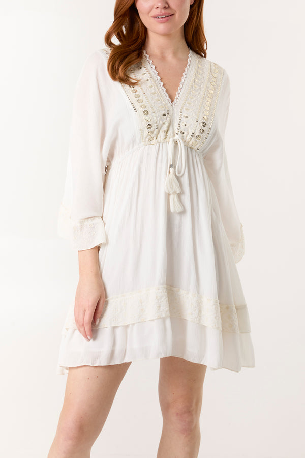 Qed London Embellished & Tassel Kimono Mini Dress