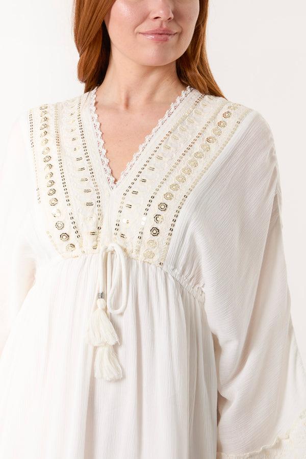 Qed London Embellished & Tassel Kimono Mini Dress