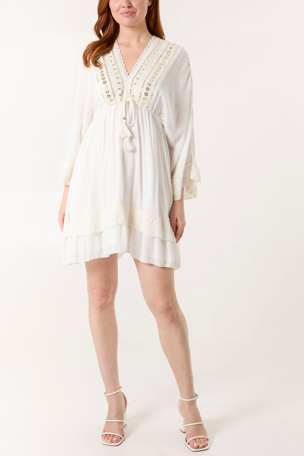 qed london Embellished & Tassel Kimono Mini Dress