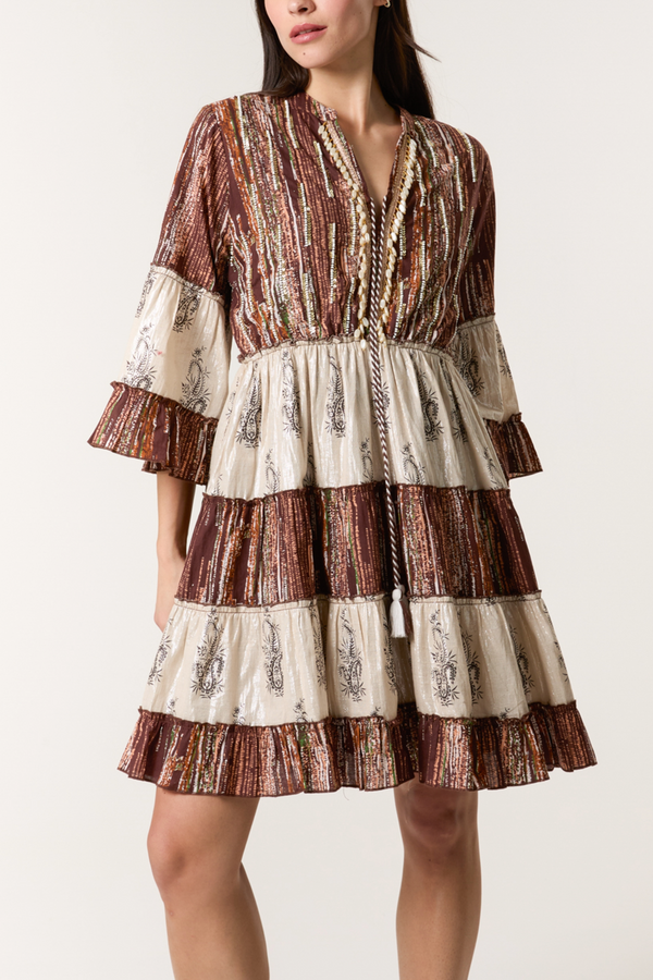 Qed London Embellished & Tassel Paisley Mini Dress