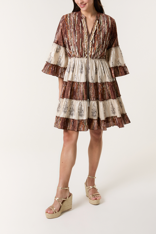 qed london Embellished & Tassel Paisley Mini Dress