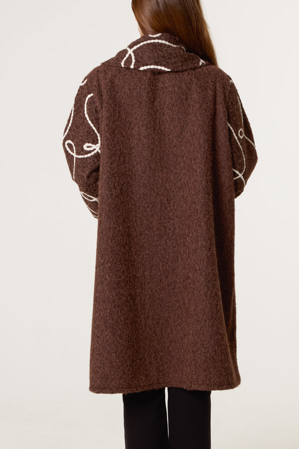 Qed London Embroidered Button Through Coat