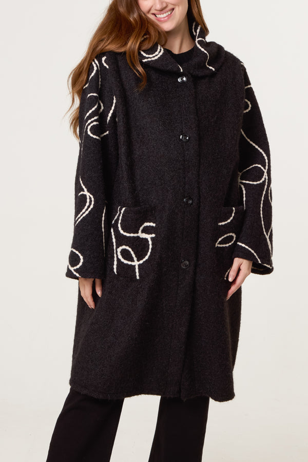 Qed London Embroidered Button Through Coat
