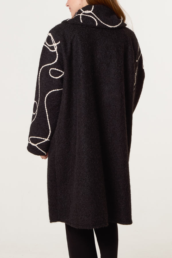 Qed London Embroidered Button Through Coat