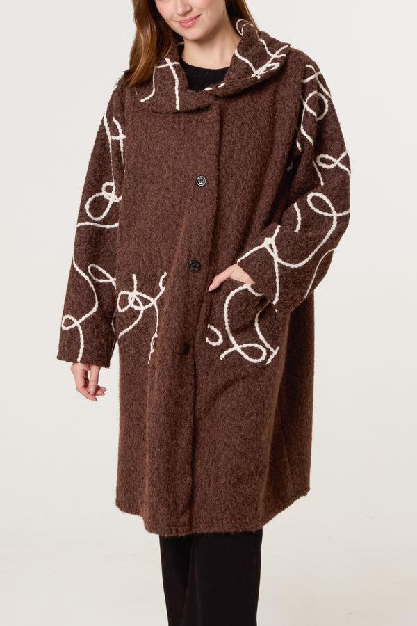 qed london Embroidered Button Through Coat
