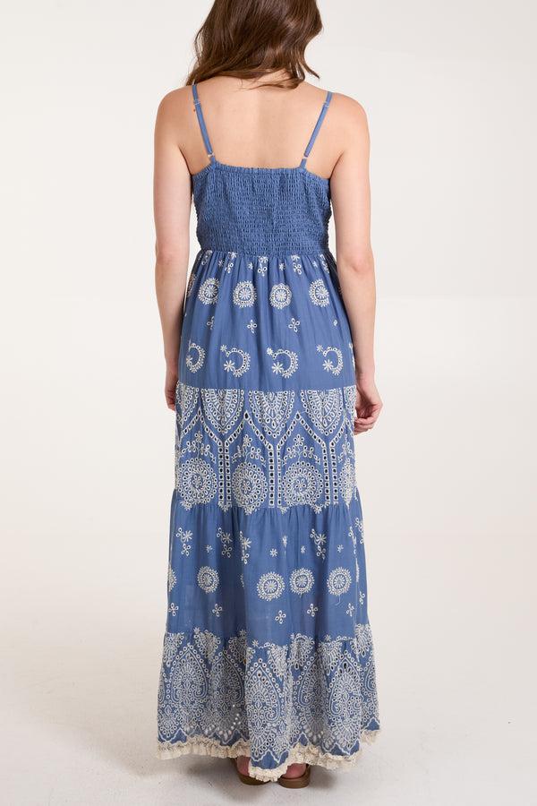 Qed London Embroidered Cami Tiered Maxi Dress