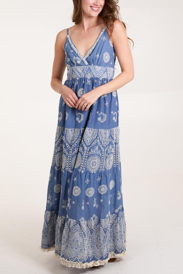 qed london Embroidered Cami Tiered Maxi Dress