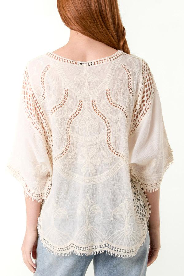 Qed London Embroidered & Crochet Cotton Top