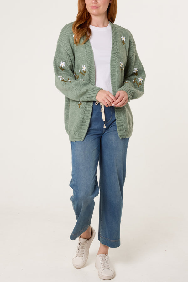 Qed London Embroidered Daisy Knit Cardigan