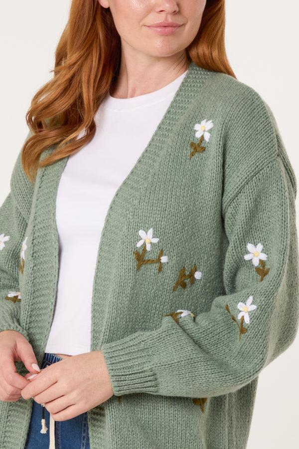 Qed London Embroidered Daisy Knit Cardigan