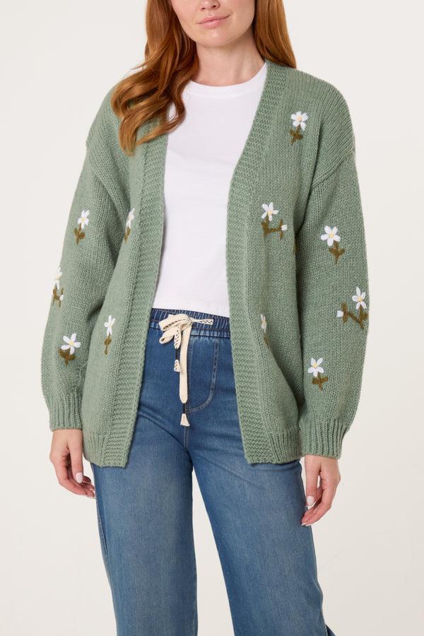 qed london Embroidered Daisy Knit Cardigan