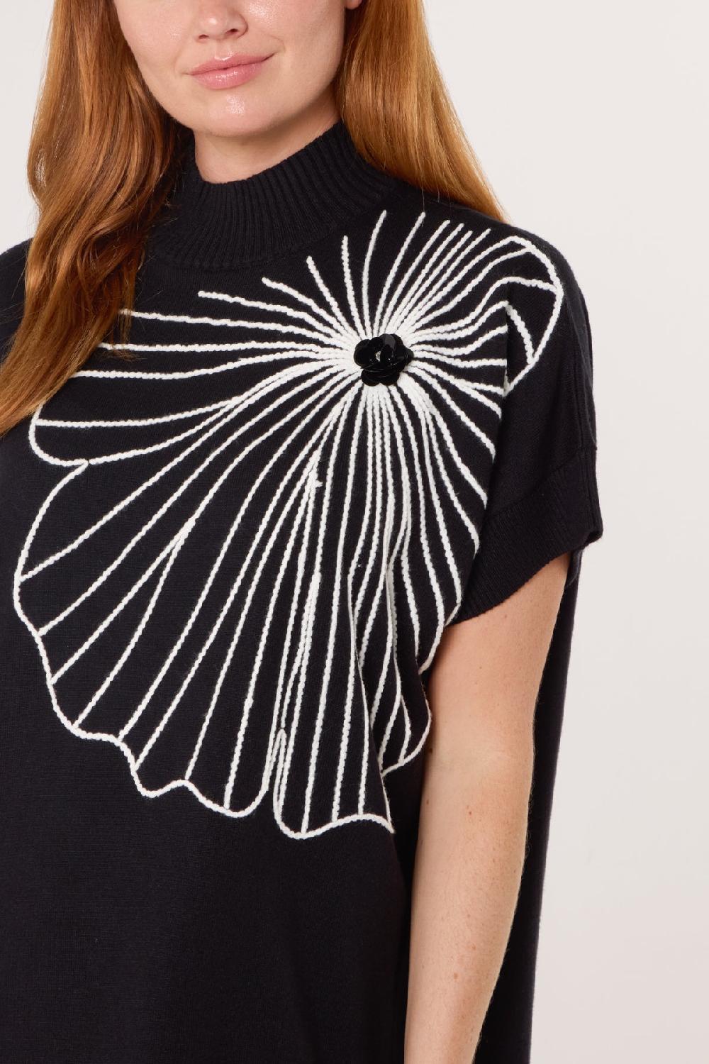 Qed London Embroidered Flower High Neck Knit Dress