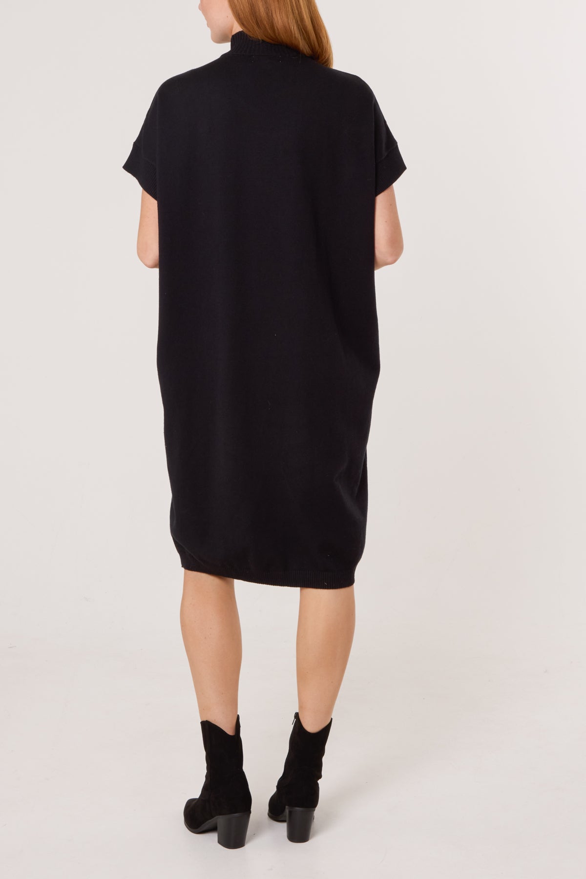 Qed London Embroidered Flower High Neck Knit Dress